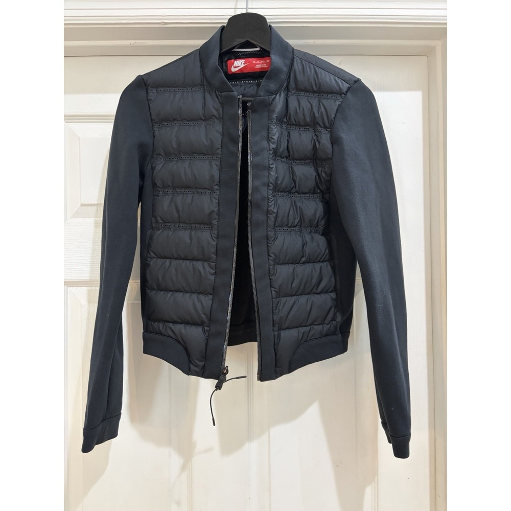 Nike Tech Fleece Aeroloft Down Bomber Jacket Black Women XS Full Zip Lightweight